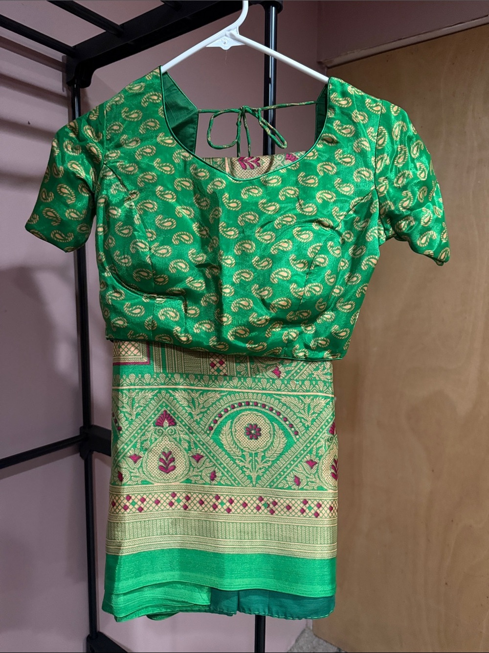 Green Embroidered Silk saree set ready to wear